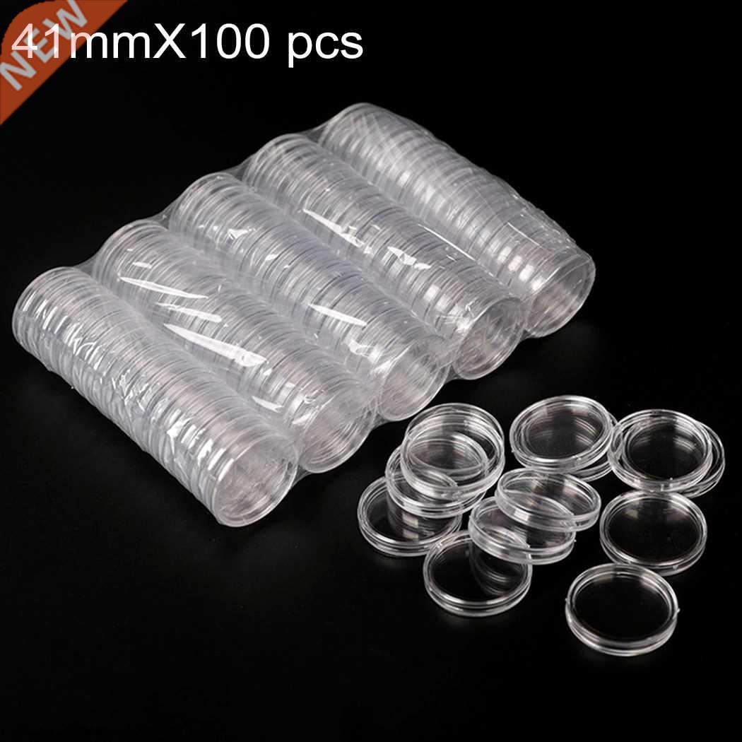 100pcs Transparent Round Boxes Coins Collection Large Capaci