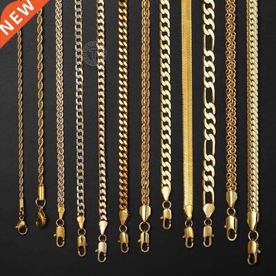 Gold Chain For Men Women Wheat Figaro Rope Cuban Link Chain