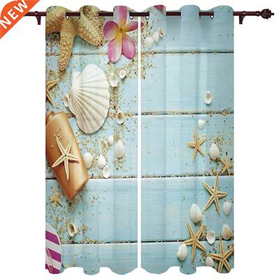 Shell Starfish Flowers Wood Grain Window Curtains for