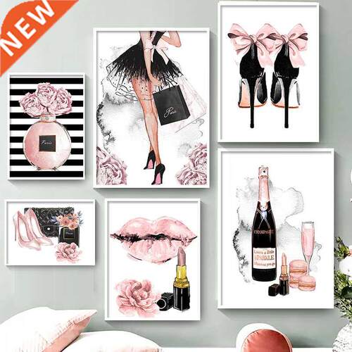 Nordic Posters And Prints Girl Perfume Flower Lipstick High