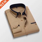 Long Sleeve Dress Men Busi Striped Shirt Solid Quality Twill