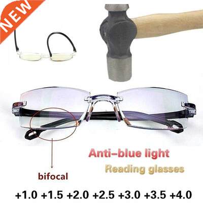 2021 Men Women Rimless Reading Glasses Anti Blue Light Bifoc