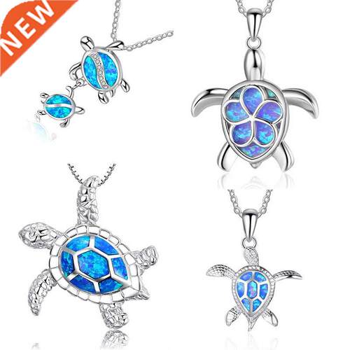 FDLK Fashion Blue Opal Sea Turtle Pendant Necklaces for Wom
