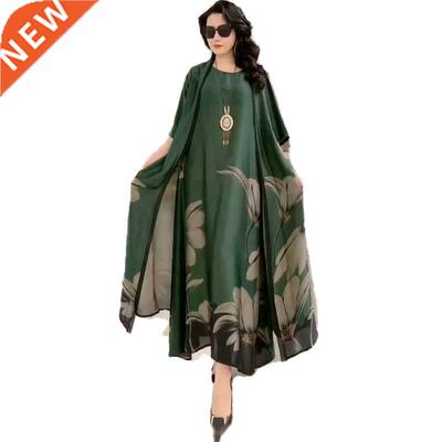 Silk Dress Two-Piece Women's Elegant Floral Plus Size Dress
