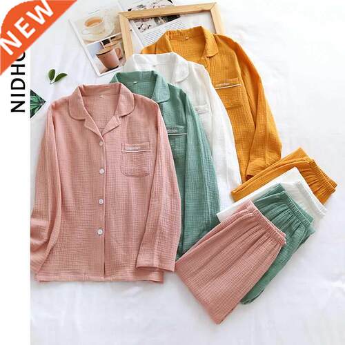 Couple's Cotton Crepe Double Layer Gauze Pajamas Men and Wom