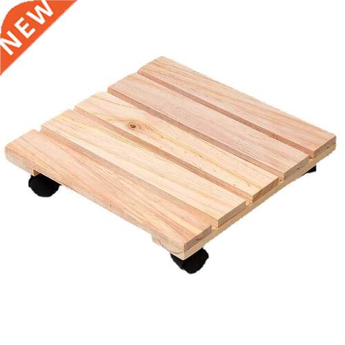Square Mobile Torus Wooden Flower Pot Holder Solid Wood