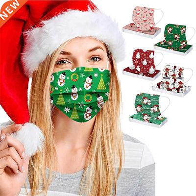50pc Christmas Adult Designer Fasemask For Germ Protection