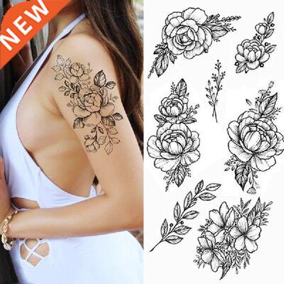 Waterproof Temporary Tattoo Sticker Black Roses Flower