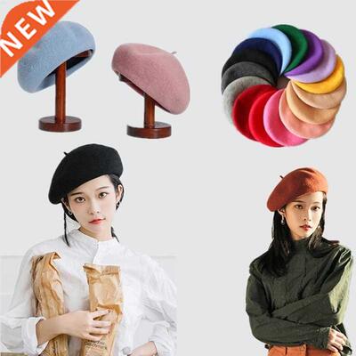 JTVOVO 2021 New Winter Solid Color Wool Beret Women's Hat Pe