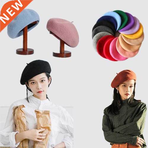 JTVOVO 2021 New Winter Solid Color Wool Beret Women's Hat Pe