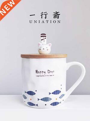 Cute cartoon Japanese kitten blue and white fish ceramic