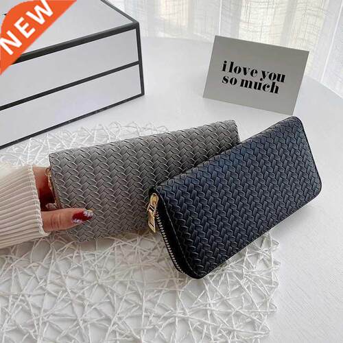 Hot Sale Women Weave Wallet Wrist Handle Phone Case Long Sec