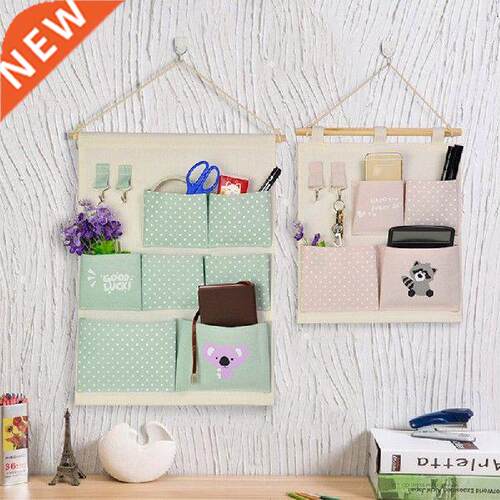 New Cotton Linen Hanging Storage Bag 7 Pockets Wall Mounted