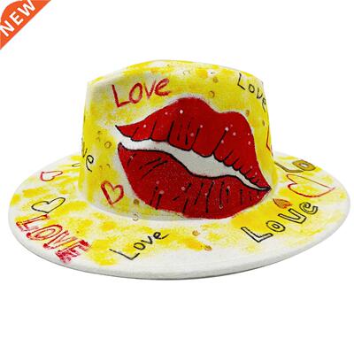 Fedora new graffiti jazz hat red Fedora men's and women's go