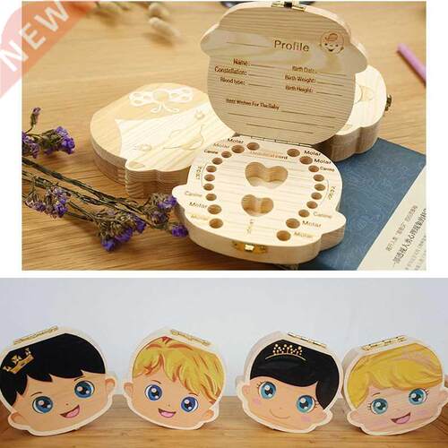 Baby Wood Tooth Box Organizer Milk Teeth Storage Language S