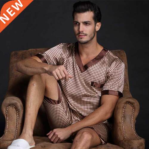 Thoshine Brand Spring Summer Autumn Men Satin Silk Pajamas S