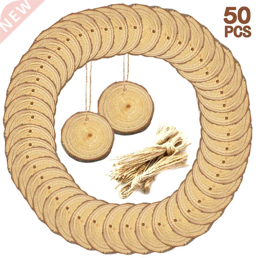 50x Unpainted Round Wooden Pieces Slices Circles Tags