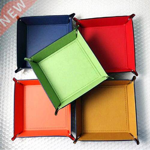 Foldable Desktop Storage Box PU Leather Square Tray for