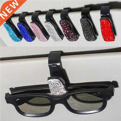 Sun Visor Mount Sunglasses Clip Holder Rhinestone Bracket Po
