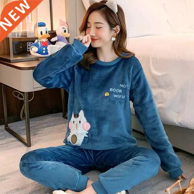 New 2022 Autumn Winter Warm Flannel Women Pyjamas Sets Thick