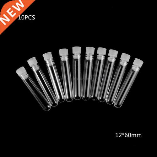 10Pcs Clear Plastic Test Tube With Cap 12x60mm U-shaped Bott