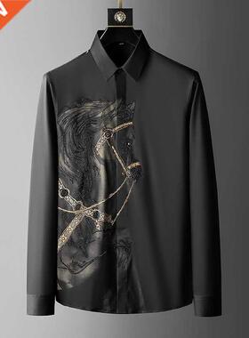 Brand Luxury Rhinestone Men's Shirt 2022 Autumn Long Sleeve