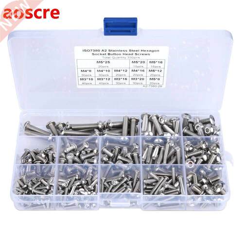 330pcs Pan Head Hex Socket Screw Set Stainless Steel M3 M4 M