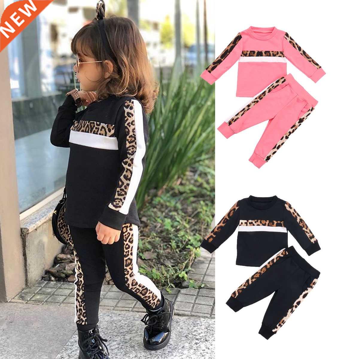 Spring Autumn Girls Clothes Sets Toddler Leopard Print O-nec