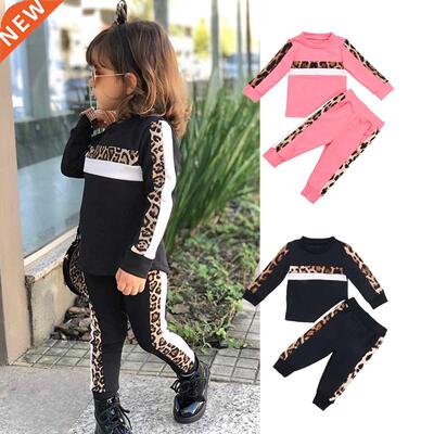 Spring Autumn Girls Clothes Sets Toddler Leopard Print O-nec