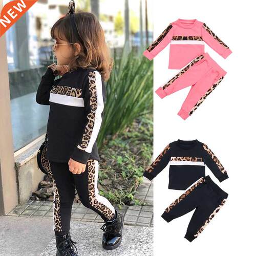 Spring Autumn Girls Clothes Sets Toddler Leopard Print O-nec
