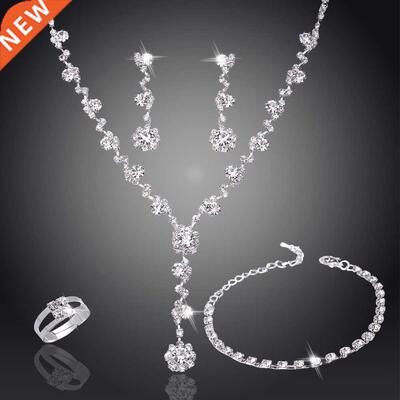 Silver Color Rhinestone Crystal Bridal Jewelry Set Earrings