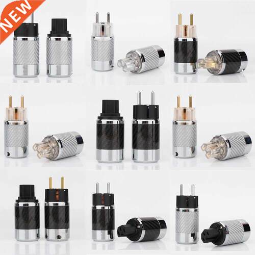 One pair Gold Carbon EU AC Power Plug for audio vide AC powe