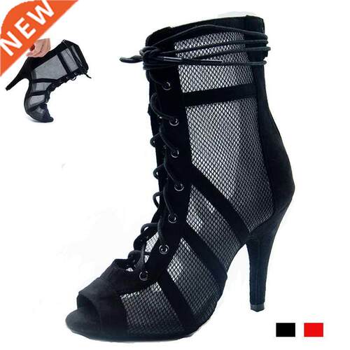 Women Latin Dance Boots Black Flannel Bachata Salsa Dancing