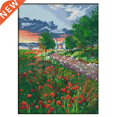 Handmade Cross Stitch A Field of Blooming Flower Scenery