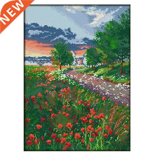 Handmade Cross Stitch A Field of Blooming Flower Scenery