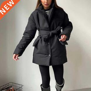 Fandy Lokar Casual Notched Parkas Women Fashion Single Breas