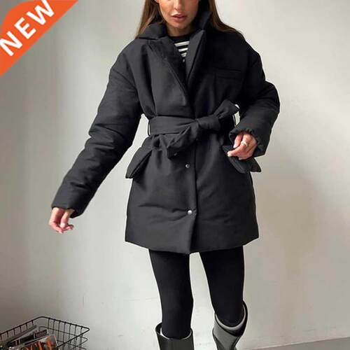 Fandy Lokar Casual Notched Parkas Women Fashion Single Breas