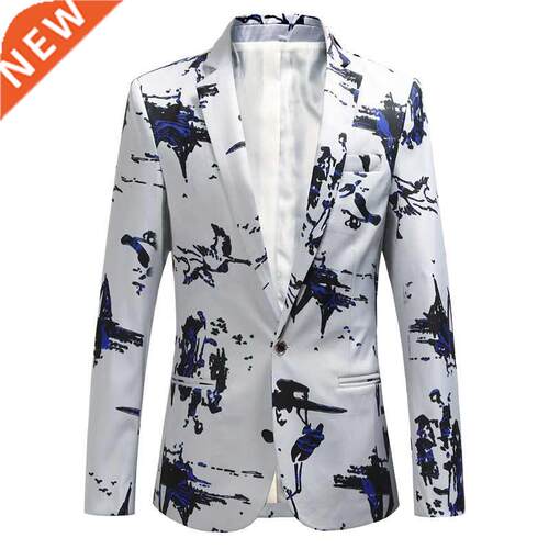 Autumn Men's Fashion Print Party Fashion Wedding Suit Jacket