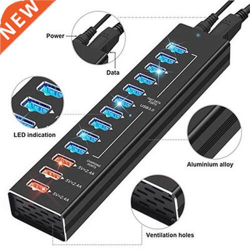 USB Hub Charger 3.0 USB C Hub 13 Ports High Speed USB Splitt