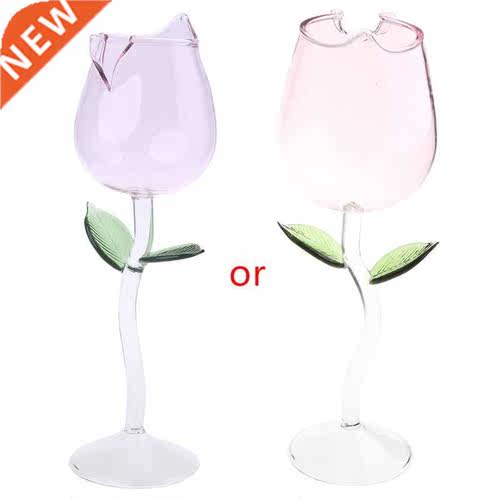 B0KB Rose Flower Goblet Glasses ,Hand Blown Crystal