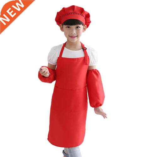 Kids Full Apron Bib Set with Pocket and Hat Sleeves Craft Ki