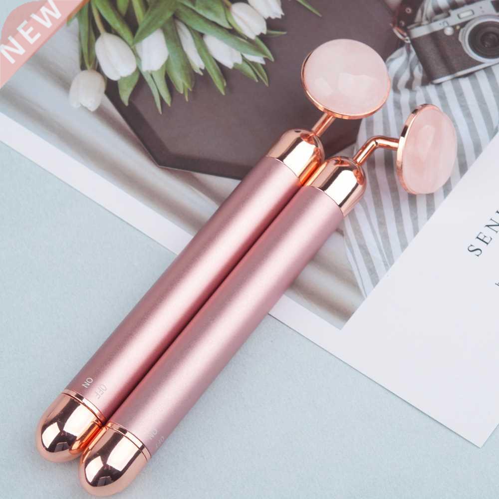 Pink Rose Quartz Electric Face Massager Roller Natural Jade