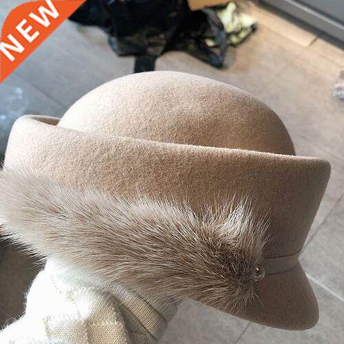 2022 Women Mink Felt Hat Church Women Elegant Wool Celebrity