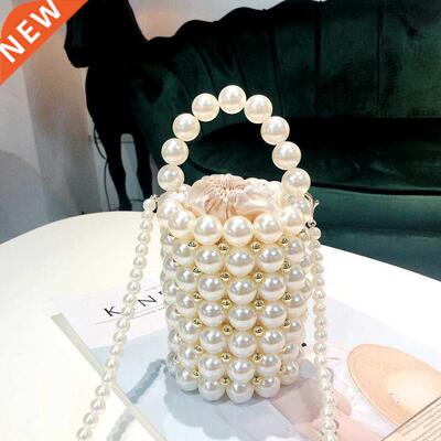 Handmade Big Pearl Bucket Bag Women Hand Woven High Quality
