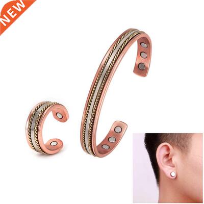 Pure Copper Jewelry-Set for Women Twisted Open Cuff Adjustab
