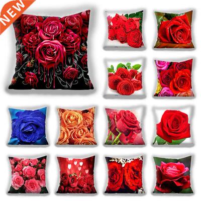Red flower cushion cover Polyester Throw Pillow Case Super S