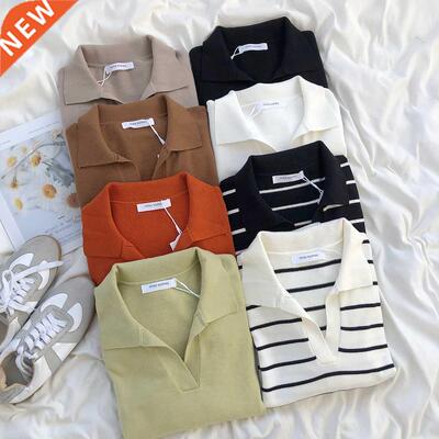 Mooirue Spring Women Sweater 's Neck Stripe Lapel Slim Fit A