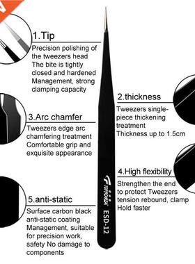 ndustral Tweezers Set Ant-Statc Stanless Steel Tweezers