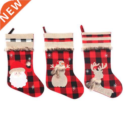 Christmas Home Decoration Socks, High-Quality Linen, Red and