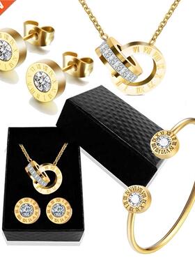 Luxury Roman Numeral Necklace Earring Bracelet Set For Women